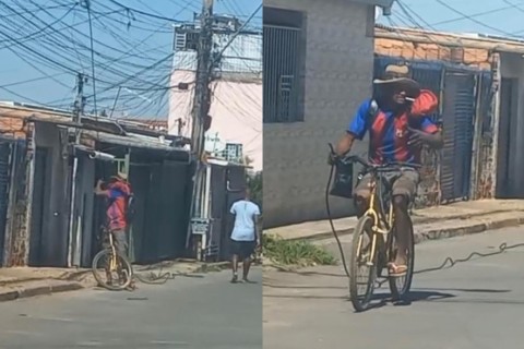homem furtando cabos em plena luz do dia, no Paranoá